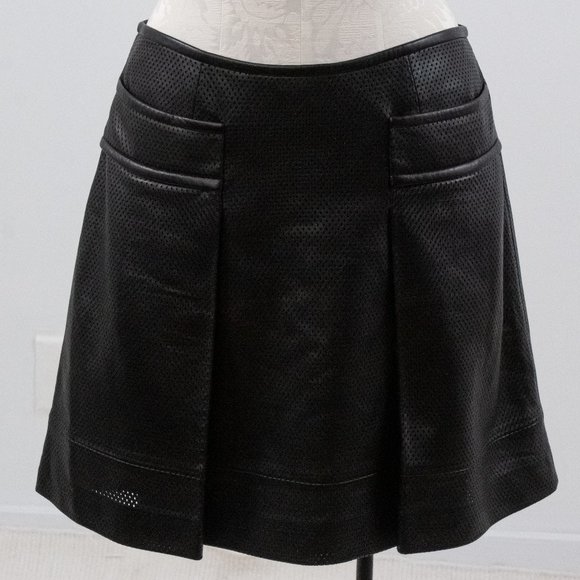 Tory Burch Black Leather Skirt 6 Perforated Mini Skirt - Picture 12 of 14